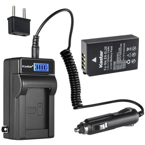 Kastar 1-Pack EN-EL20 Battery and LCD AC Charger Compatible with Nikon Coolpix P950, Nikon Coolpix P1000, Nikon Coolpix A, Nikon 1 AW1, Nikon 1 J1, Nikon 1 J2, Nikon 1 J3, Nikon 1 S1, Nikon 1 V3