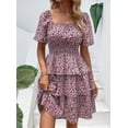 thumbnail image 6 of PRETTYGARDEN Women's Floral Summer Short Dress Square Neck Short Sleeve Tiered Ruffle Boho Swing Dresses, 6 of 6