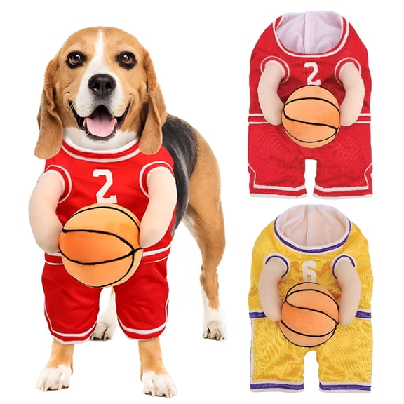 TELOLY Dog Basketball Costume with Ball Halloween Pet Basketball Jersey Dog Holding Ball Basketball Uniform Dress up Outfit