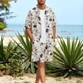 thumbnail image 2 of BLTIBY Men's Summer Beach Outfits 2 Piece Printed Short Sleeve Button Shirts and Drawstring Shorts Vacation Sets with Pockets Lightweight Beige XL, 2 of 9