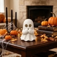 thumbnail image 5 of White Ghost LED Lighted Resin Sculptures Set, Hear See Speak No Evil Design, Cute Spooky Ornament for Halloween Tiered Tray Mantel Shelf, Festive Home Tabletop Decoration, 5 of 8