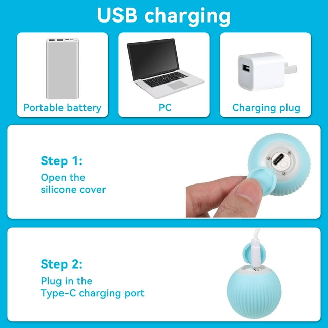 Ruiboury Jouet Électrique Intelligent pour Chat Balle Roulante Automatique Jouets Rechargeables Résistants aux Rayures pour Jouer à l'Intérieur Bleu