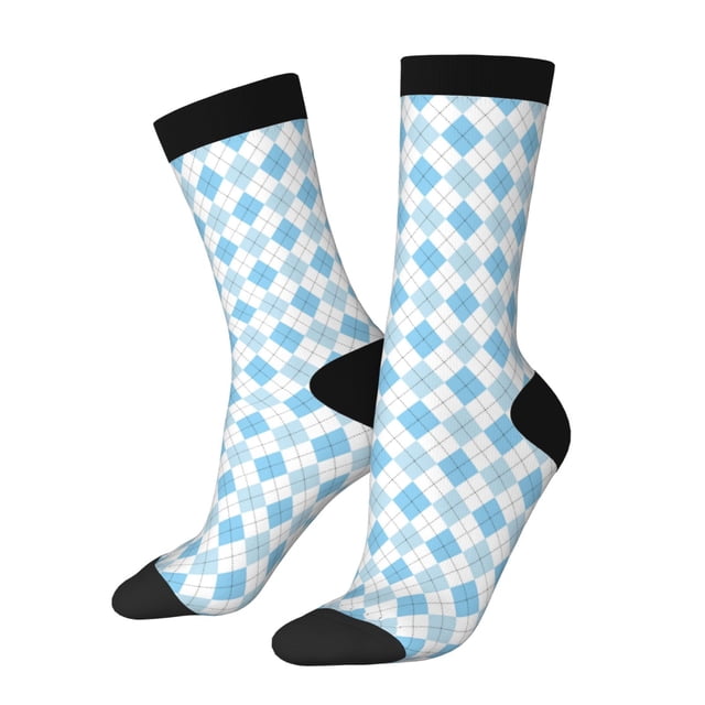 Balery Blue and White Squares Calcetas Largas con Estampado para Hombre y Mujer – Suaves y Transpirables, Talla Única (US 5-11)