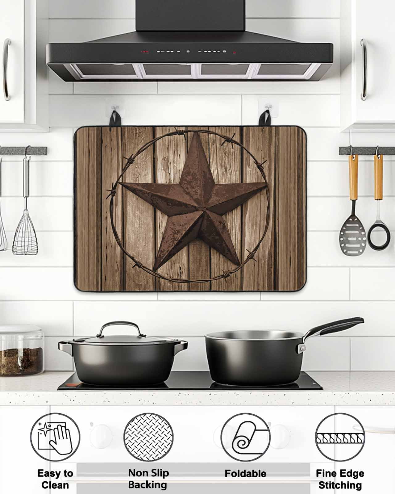 Stove Top Covers for Electric Stove, Western Star Retro Glass Stovetop Cover Protector, Brown Vintage Wood Grain Induction Cooktop Protector Oven Mat for Kitchen Countertop 24"x21"