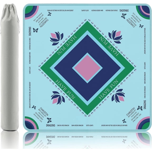 Mahjong Mat with Lotus and Butterfly Pattern Anti Slip Noise Reduction Rubber Gaming Mat 32.4 x 32.4 Inch Foldable Table Cover for Mahjong Poker and Board Games