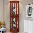 thumbnail image 3 of MDQMD Corner Cabinet with Vintage Handle for Living Room,Glass Door Wood Corner Cabinet,Curio Display Cabinet with Adjustable Shelves,Light Walnut, 3 of 9