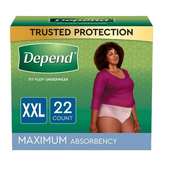 Depend Fit-Flex Women's Maximum Adult Incontinence Underwear, XXL, Light Pink, 22 Count