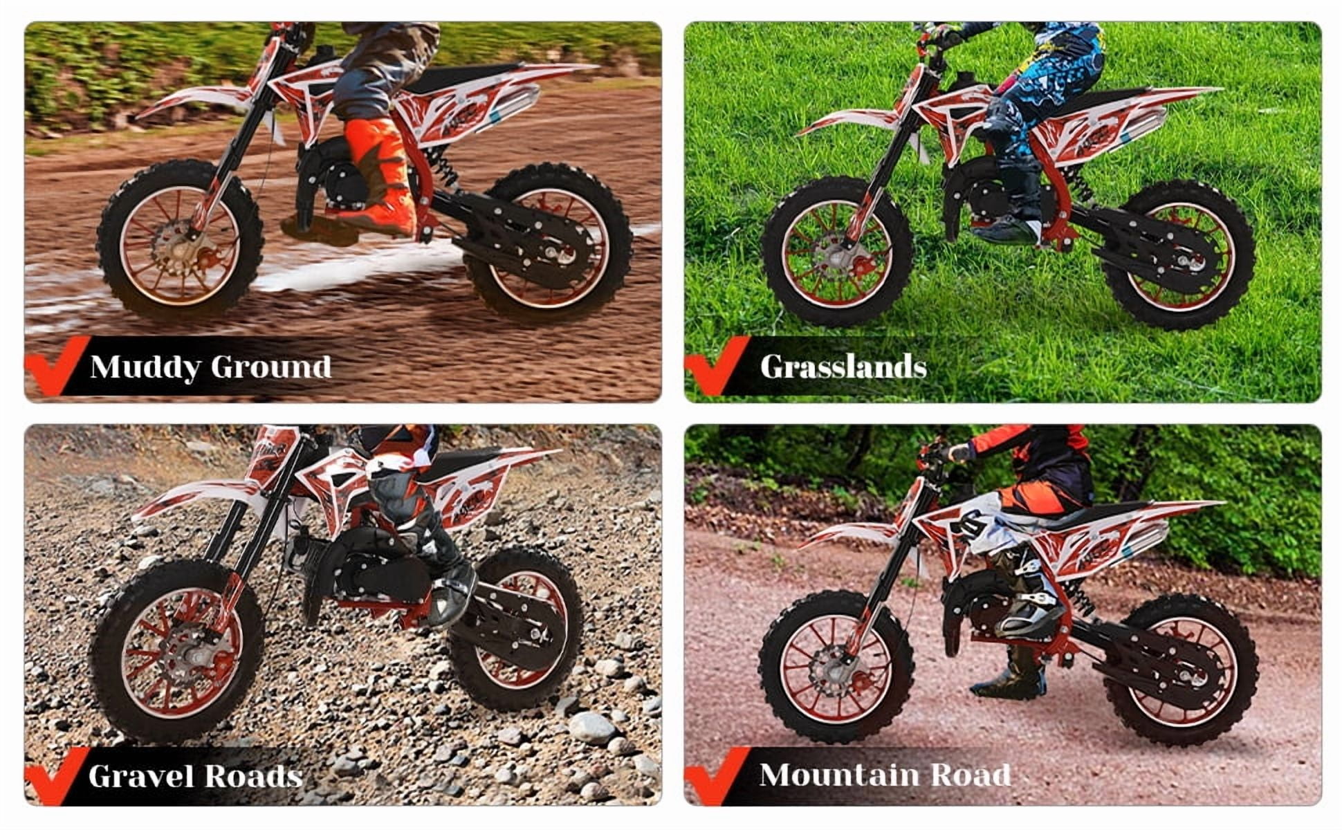 49cc 2-Stroke Kids Dirt Bike - 40KM/H Gas Powered Off-Road Motorcycle with Front/Rear Disc Brakes (Red)