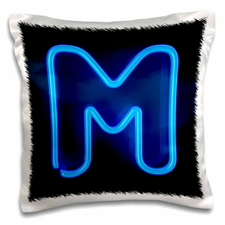- 3dRose Monogram letter M abstract neon blue lit shining illuminated - Pillow Case, 16 by 16-inch