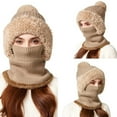 thumbnail image 3 of 3 In 1 Beanie Hat With Scarf And Mask Cozy Womens Scarves Soft Face Masks Scarfs Warm Winter Clothing Beanies Hats Khaki, 3 of 8