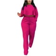 thumbnail image 2 of Miluxas Women Fall 2 Piece Outfits Pants Sets Casual Tracksuit Sweatsuits Long Sleeve Tops Wide Leg Trousers Lounge Set Hot Pink 4(S), 2 of 6