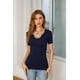 thumbnail image 4 of Camiseta SANDERY para mujer, casual, de verano, cuello en V profundo, azul marino, 4 of 6