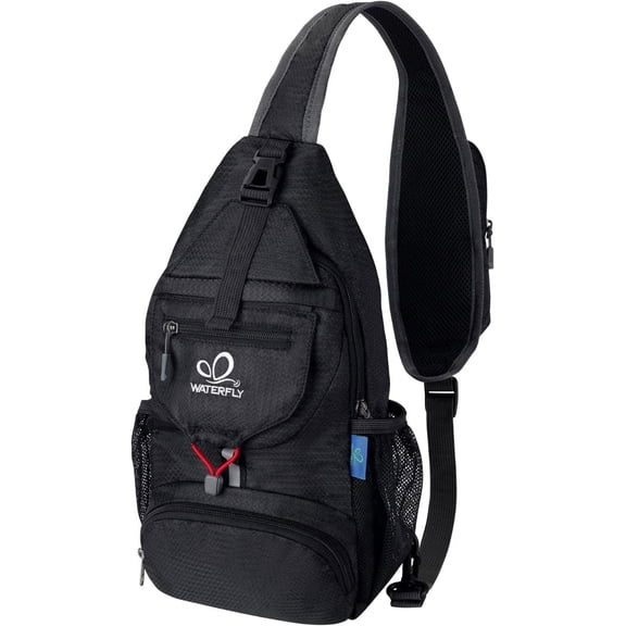 WATERFLY Unisex Small Packable Hiking Travel Sling Bag Cross-Body Shoulder Chest Bag,Black