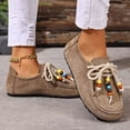 thumbnail image 3 of Suede Moc Toe Loafers for Women Beaded Lace Up Casual Shoes Comfortable Wide Toe Box Slip On Flats Daily Work Walking Shoes Brown Size 6, 3 of 7