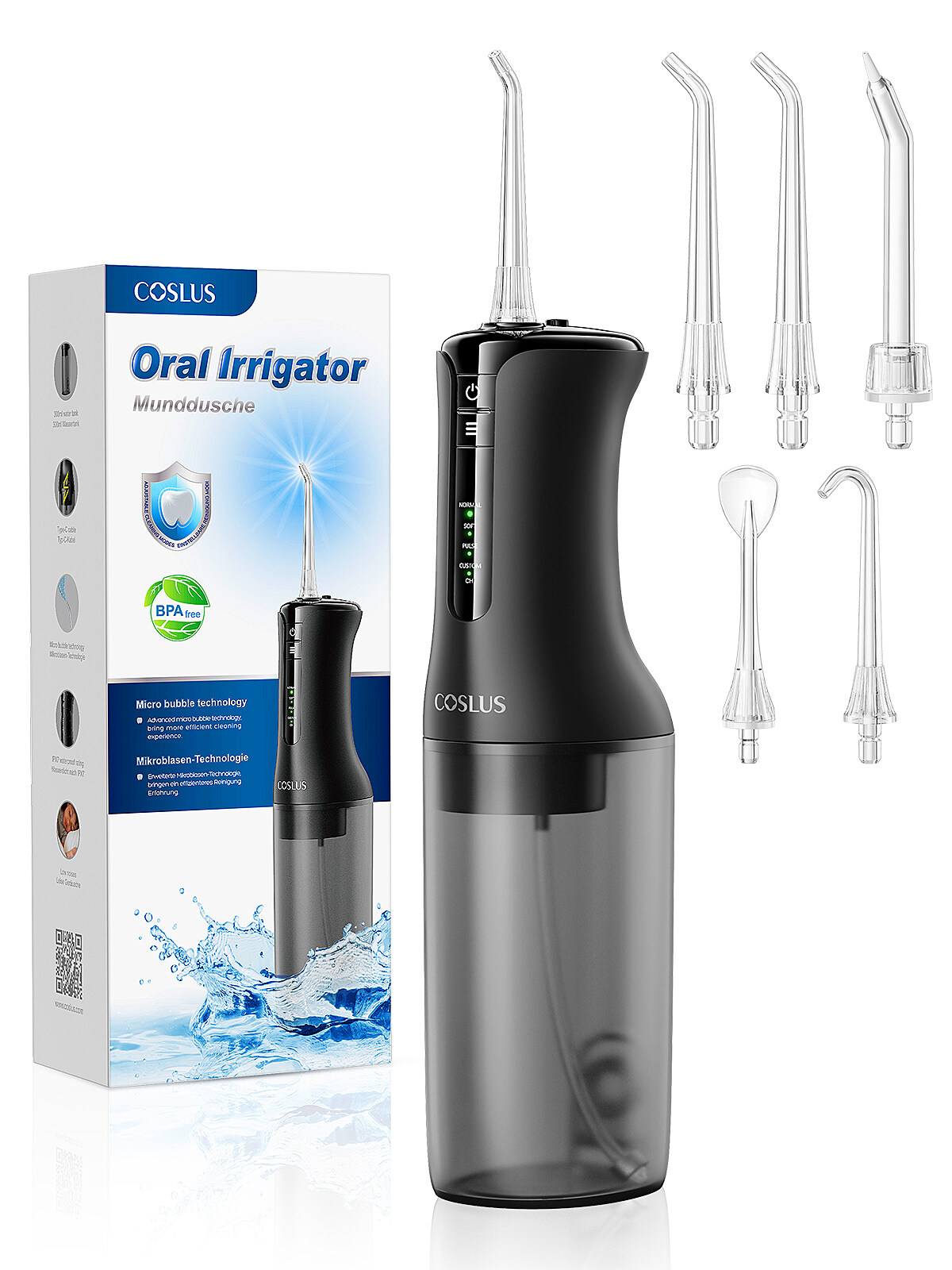 Coslus Electric Oral Irrigator Rechargeable Smart Oral Flosser Portable