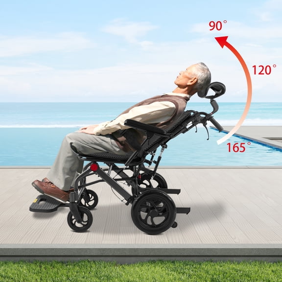1 PCS Reclining Wheelchairs, Folding Transport Wheelchair for Seniors, Adult Reclining Wheelchair, Max. Load Capacity: 130kg/286.6lbs