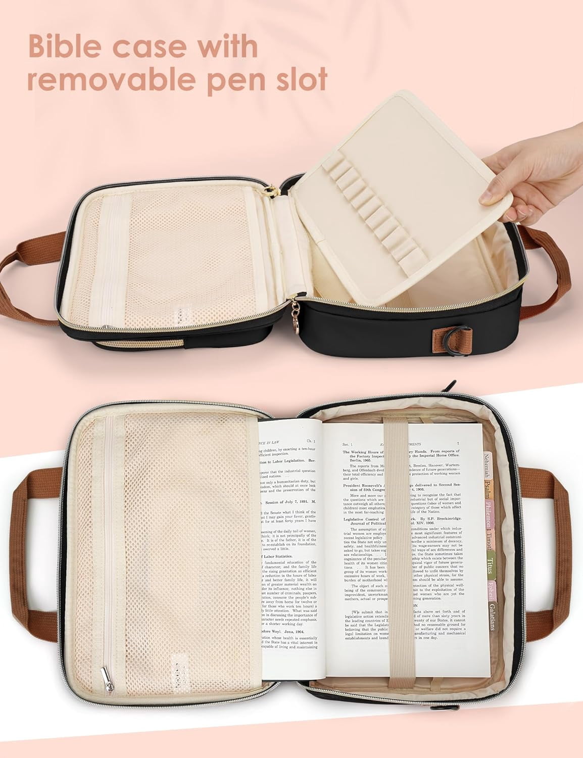 Bible Cover Case for Women, Large Bible Bag Carrying Case with Shoulder Strap, Bible Study Supplies Bible Journaling Kit Book Carrying Case with Bible Highlighters Tabs Gift for Lady (Black)