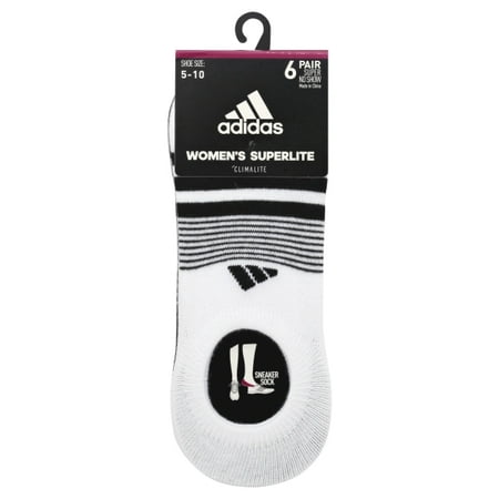 adidas Women's Superlite Super No Show Socks (6-Pair), White/Light Onix/Black, Medium, (Shoe Size 5-10)