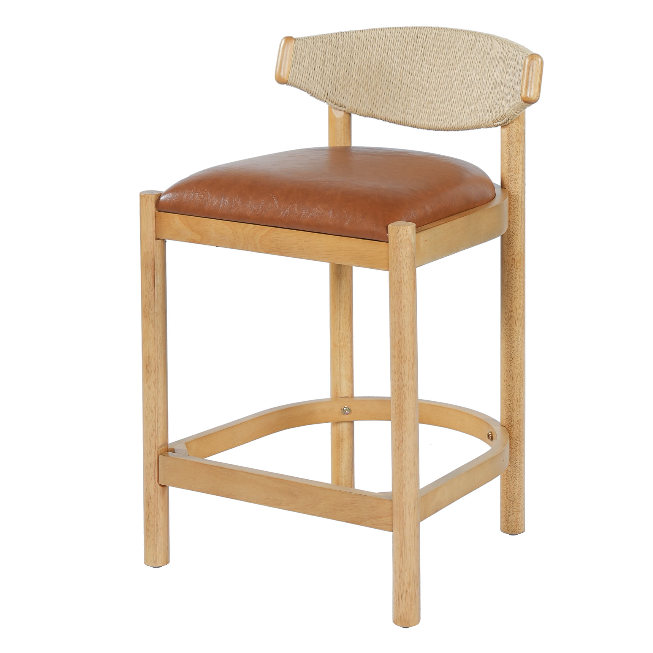 Christopher Knight Home Modern Counter Stools with Rope Back and PU Upholstered, Natural, Set of 2