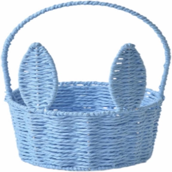kjfeif Handmade Bunny Rattan Easter Basket with Handle, Woven Rabbit Ear Wicker Basket for Easter Egg Hunting, Candy Storage, Picnics, and Holiday Gifts
