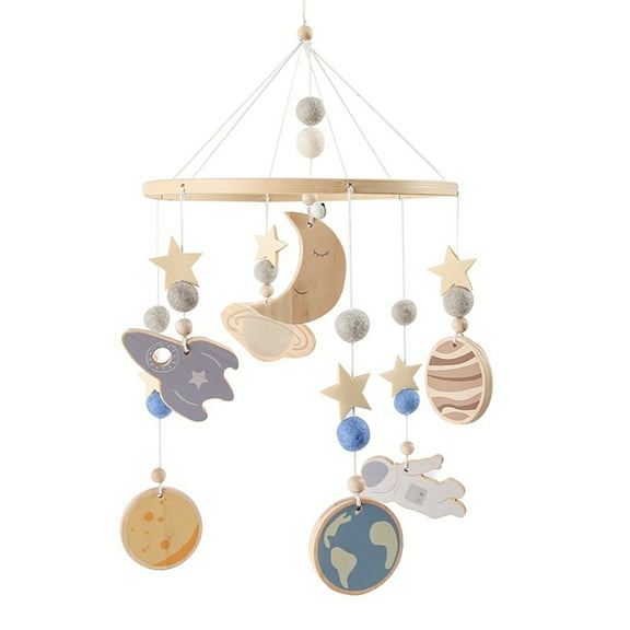 Space Theme Baby Crib Mobile with Stars and Moon - Soothing Musical Pendant Toy for Nursery, Bedroom, Car & Baby Shower Gift, 9.44x20.07 Inches
