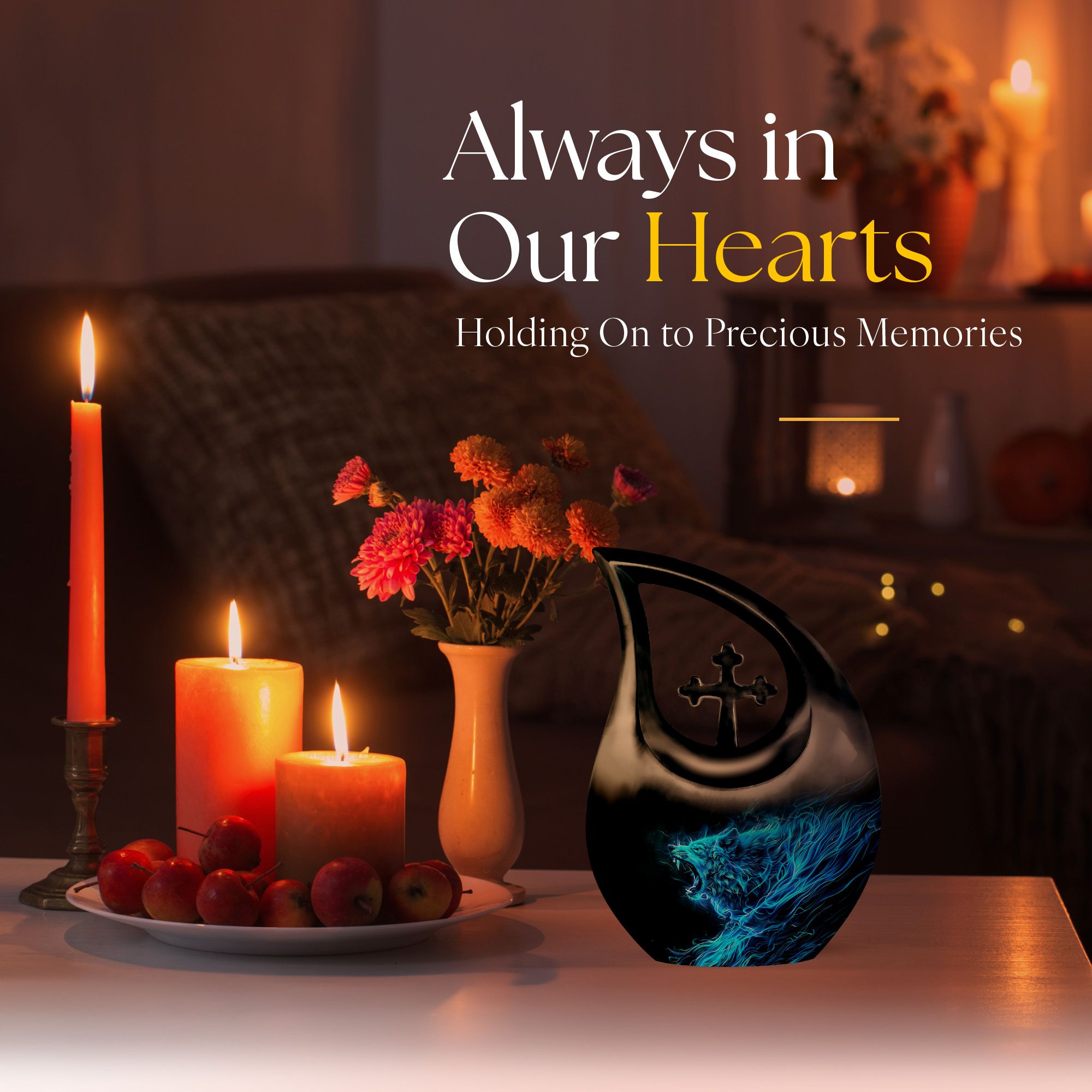 MUKTIVE Blue Wolf Large Funeral urns for Human Ashes Adult Women - Memorial urn for Human Ashes Adult Male - Burial Decorative Remains 10 inch