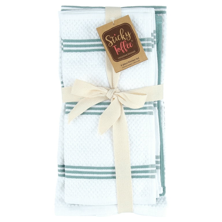 Sticky Toffee Cotton Terry Kitchen Towel and Dishcloth Set, Blue, 6 Pack, Size: 12 in x 12 in, 16 in x 28 in