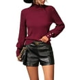 thumbnail image 2 of Women'S Fall Winter High Neck Sweaters for Women Lantern Sleeve Knitted Pullover Sweater Jumper Tops Wine Red L, 2 of 8