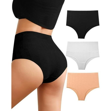 High Waisted Bikini Underwear for Women Tummy Control Cotton Panties Soft Breathable No Muffin Cheeky Panty