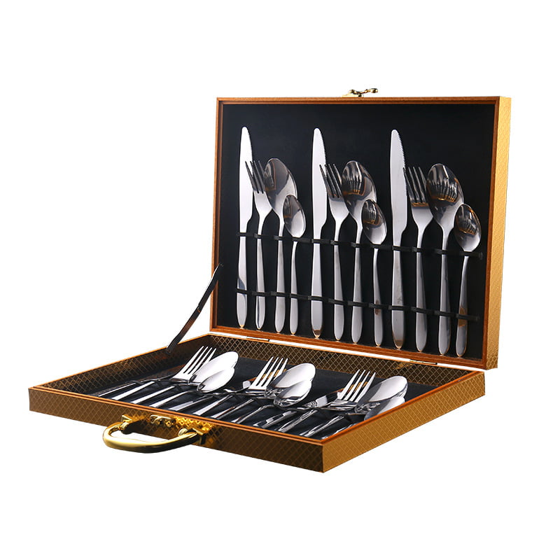 Elegant Life 24-Piece Flatware Set Stainless Steel Silverware Set Fine Mirror Polish Table Knife/Fork/Spoon/Teaspoon Set with Gift Box Service for 6 Cutlery Set 