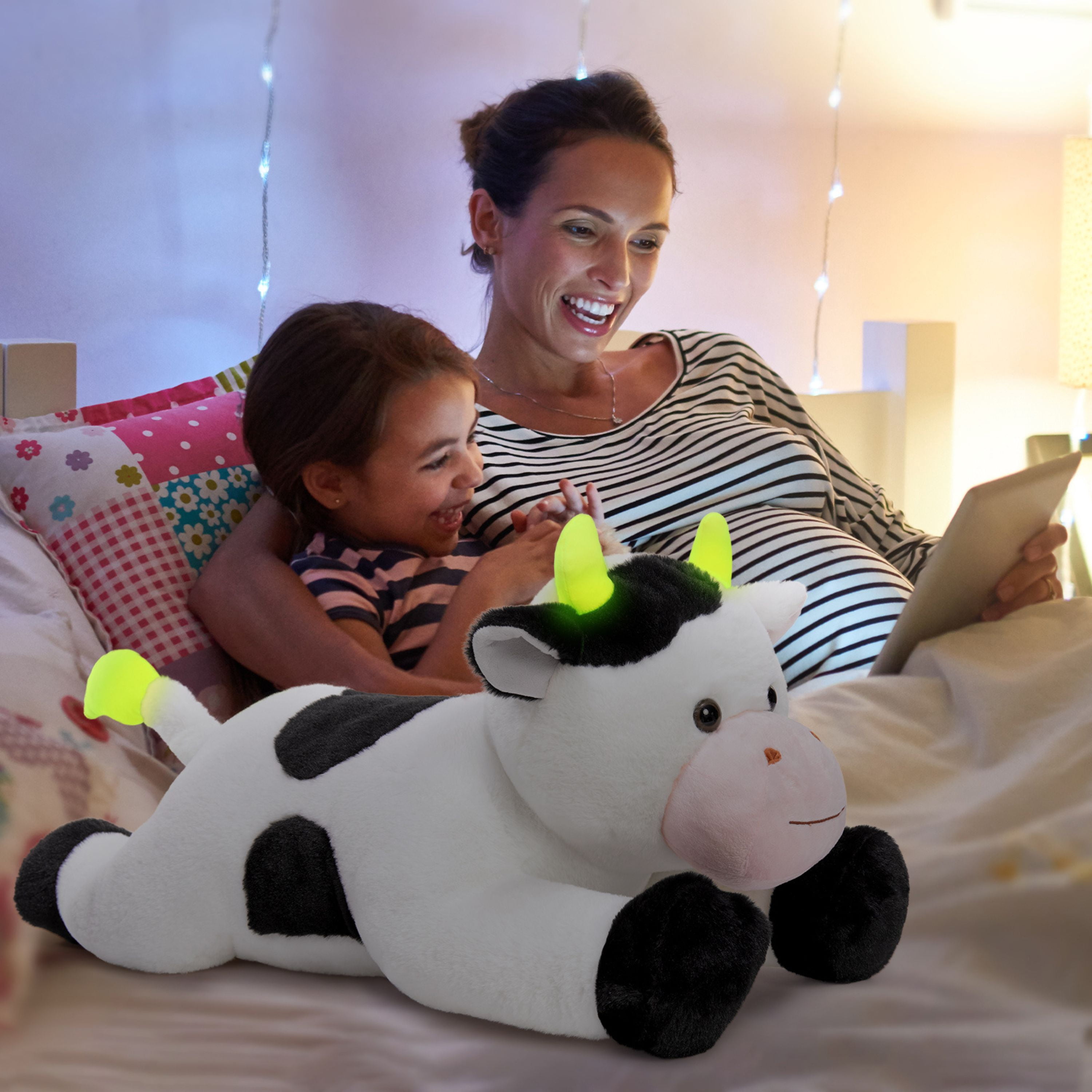 Tezituor 28" Cow Weighted Stuffed Animals 5lb Soft Microwavable Stuffed Animal Glow in The Dark