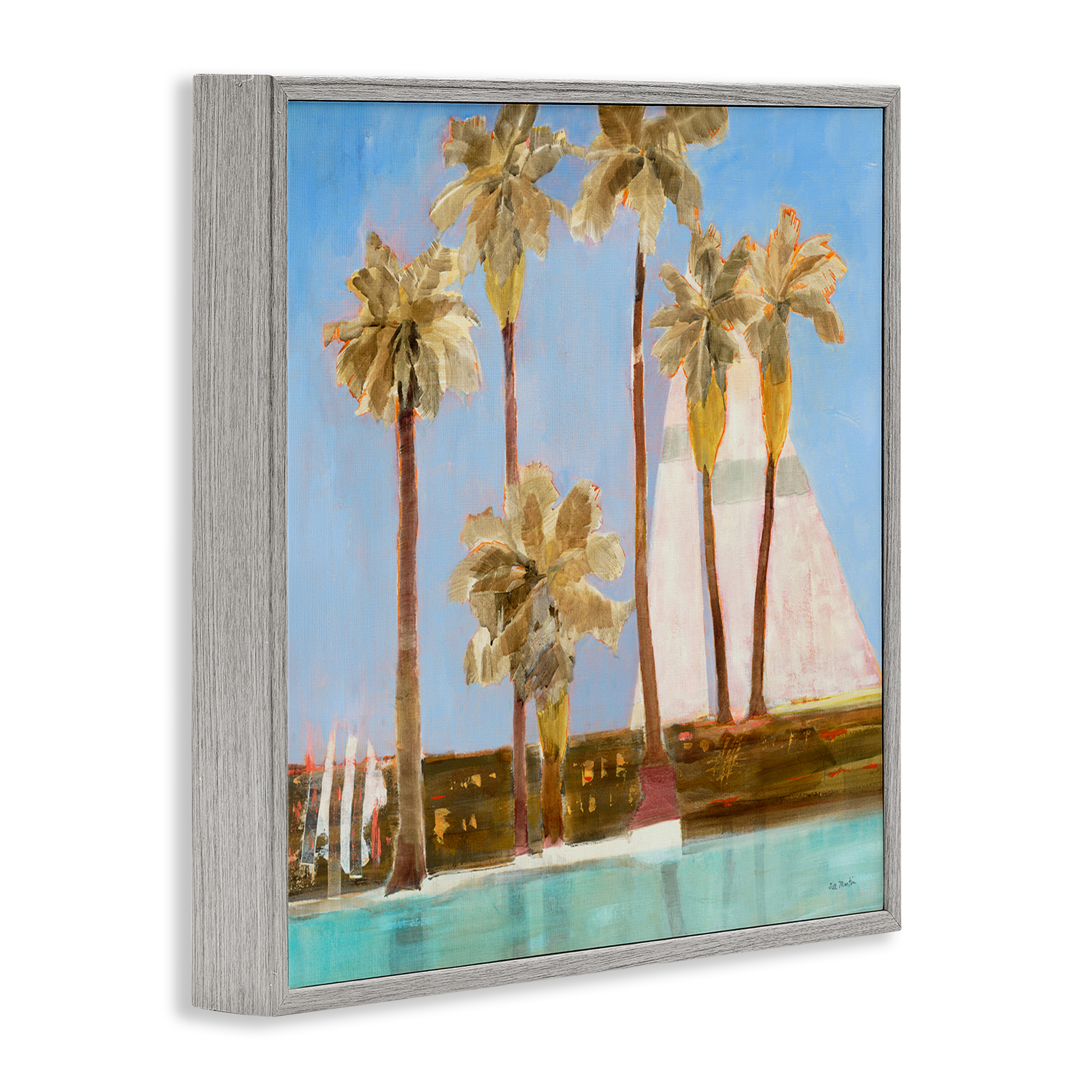 Stupell Industries Rustic Tropical Scene Coastal Painting Gray Framed Art Print Wall Art, 17 x 17