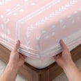 thumbnail image 3 of Cal.King Size Fitted Sheet Set - Spring Botancial 3 Piece Bedding Sets 16" Deep Pocket Fitted Sheet with 2 Pillowcases, Modern Rustic Minimalist Lines Pink Brushed Microfiber Hotel Luxury Bed Sheets, 3 of 9