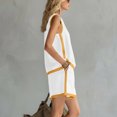 thumbnail image 6 of Women's Summer Casual 2 Piece Outfits Color Block Trim Sleeveless Crewneck Tank Tops and Wide Leg Shorts Sets Lounge Beach Vacation Sets White, 6 of 6