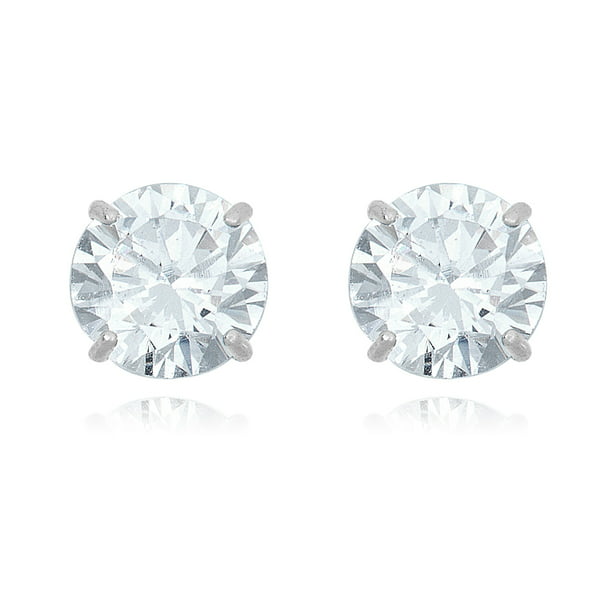 10K Gold Round Simulated Diamond CZ Stud Earrings in Yellow or 