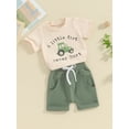 thumbnail image 2 of Toddler Boy Shorts Set Letter Tractor Print Short Sleeve Round Neck T-Shirt with Solid Shorts 2Pcs Outfits, 2 of 8