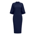 thumbnail image 5 of Womens Crew Neck Cape Sleeve Solid Color Slim Package Hip Dress Nightclub Dress Navy S(S), 5 of 5