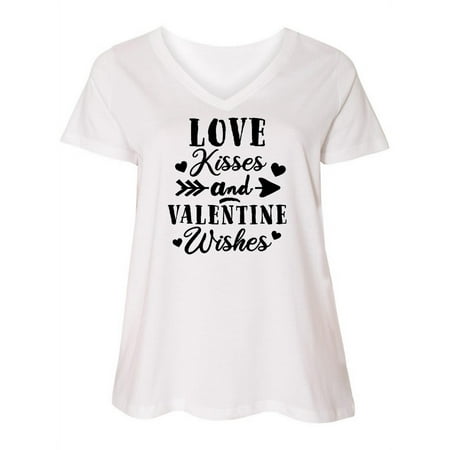 

Inktastic Valentine s Day Love Kisses and Valentine Wishes Women s Plus Size V-Neck
