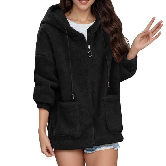 NAFUU Womens Winter Fleece Jacket Soft Fleece Zip Up Jacket Cozy Lined Open Front Cardigan Lightweight Warm Outerwear Casual Fall Soft Thermal Coats