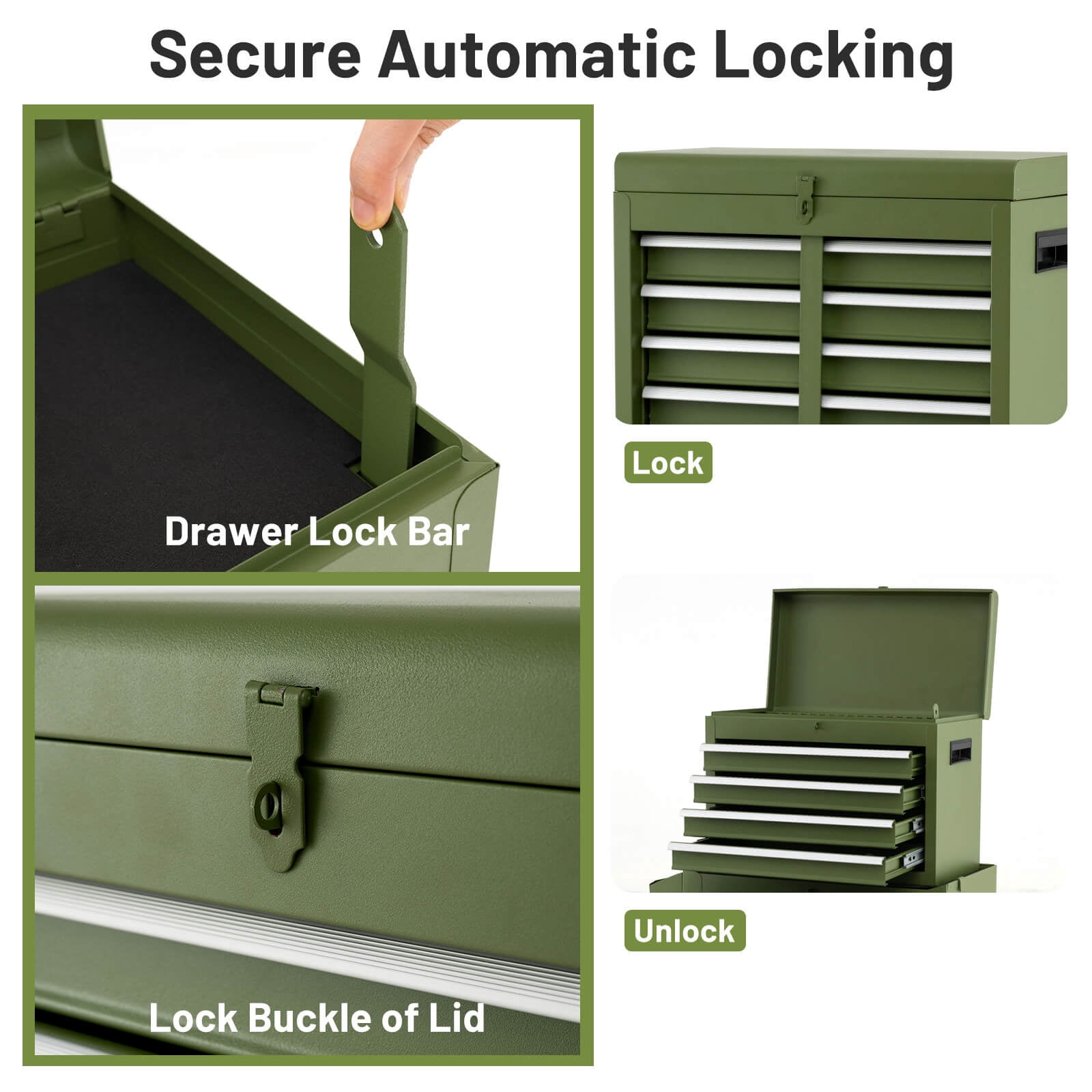 Costway 2 in 1 Tool Chest & Cabinet with Sliding Drawers Rolling Garage Organizer Green