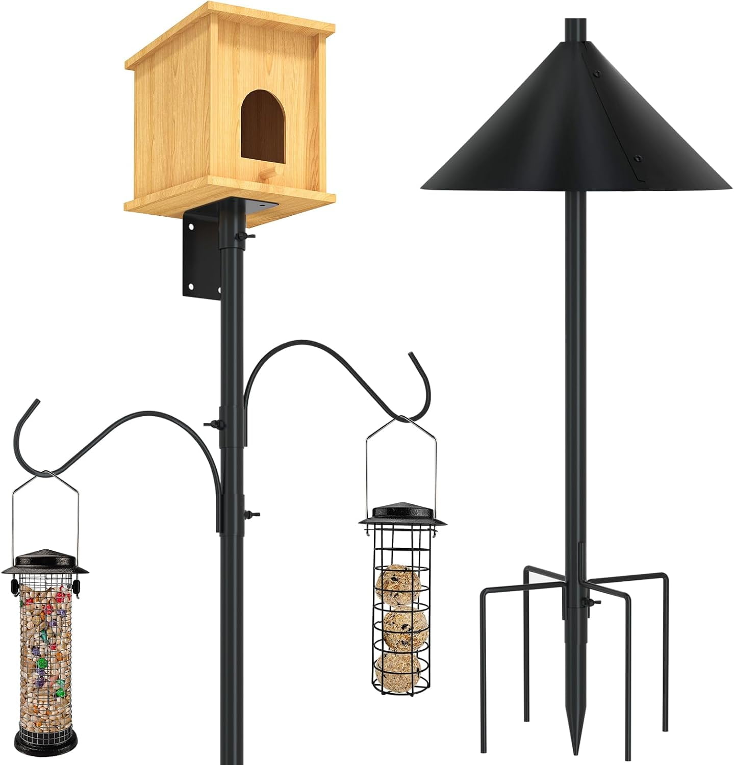 Bird House Pole Mount Kit 80 Inch 2 Pair Hooks Multi Feeders Bird Bath Feeder Tray - Heavy Duty Adjustable Bluebird Feeder Support Rod Stand Set for Outside, Yard, Garden
