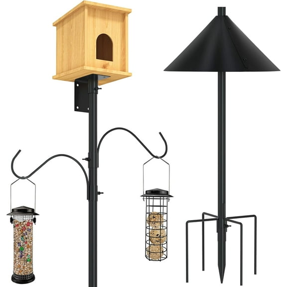 Bird House Pole 80 Inch Bird Feeder Pole with Squirrel Baffle and 2 Hooks - Heavy Duty Bluebird Feeder Support Rod Stand Set for Outside, Yard, Garden