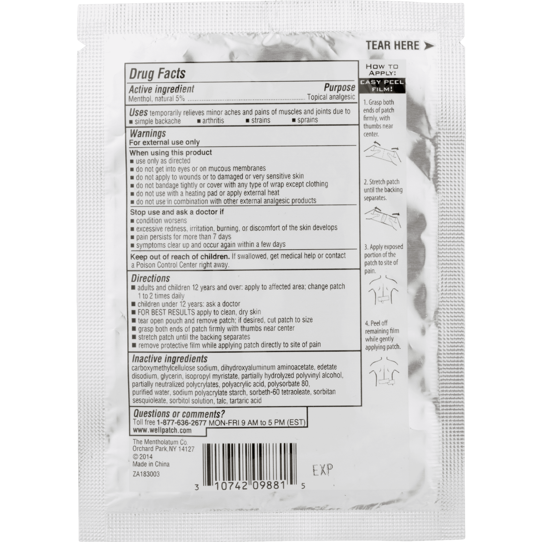 Mentholatum WellPatch Backache Extra Large Ultra Strength Pain Relief Patch