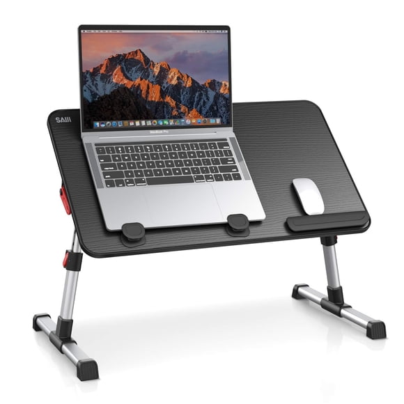 SAIJI Support Ajustable pour Ordinateur Portable, Bureau de Genoux Portable avec Pieds Pliables, Plateau de Déjeuner Debout pour Cahier, Bureau de Lecture pour Sofa et Canapé