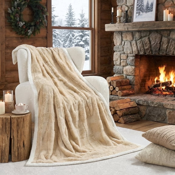 Naipo Faux Rabbit Fur Blanket 50x70 Inches Arctic Velvet Comfy Light Brown Blanket Ideal for Every Season