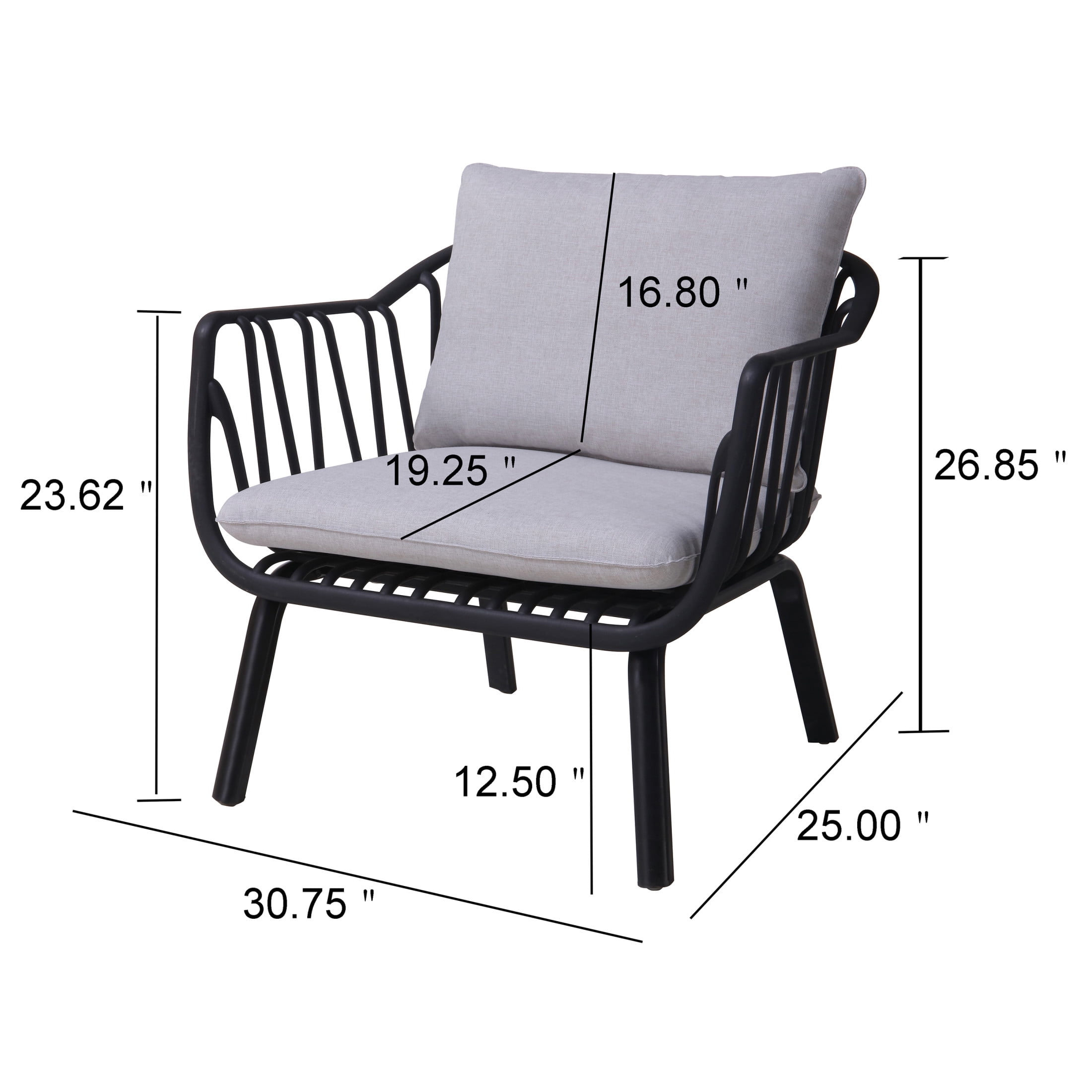 Modern Club Chairs, PP, Grey (Set of 2)