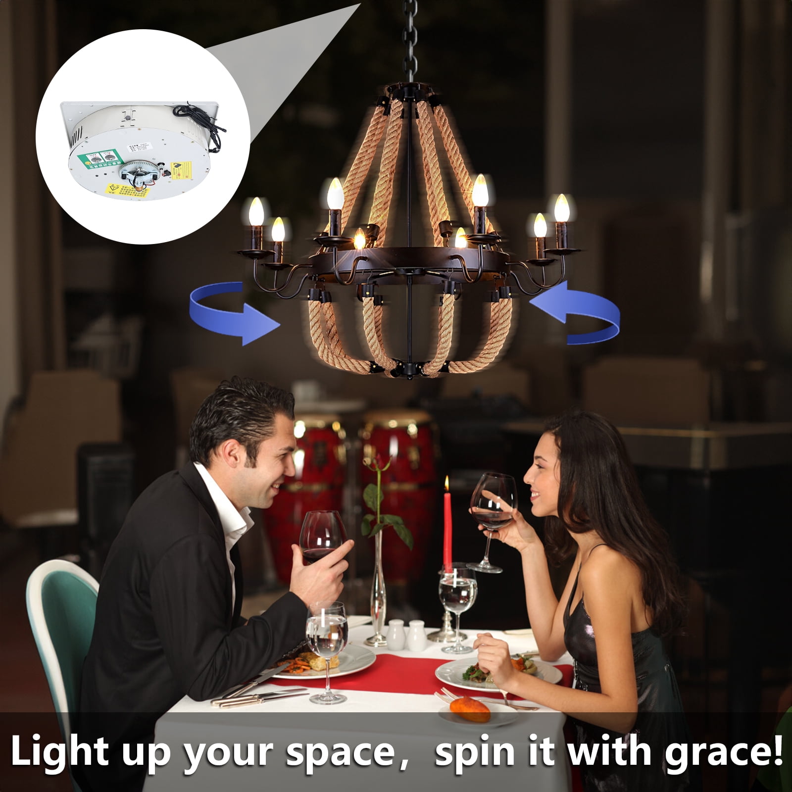 Huiye Rotating Chandelier Lift System, 110V Power - Remote Control Rotating Function & Lift 16'' Ceiling Joist,220 lbs,20ft Lift