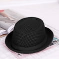 thumbnail image 4 of Pork Pie Hats for Men Summer Unisex Summer Breathable Mesh Pork Pie Hat Lightweight Retro Straw Sun Protection Fedora with Flat Top Short Brim for Beach Jazz Outdoor Daily Wear,Black, 4 of 4