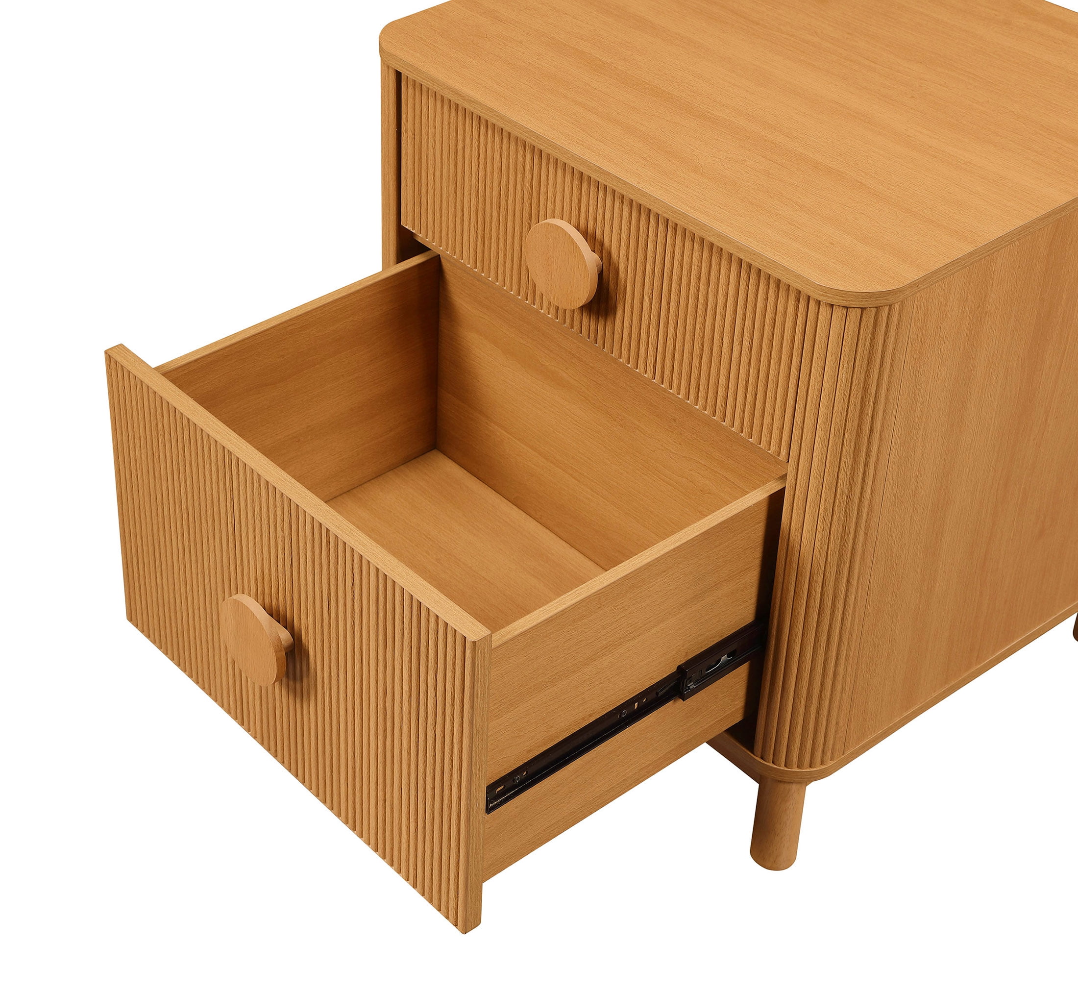Beautiful 2-Drawer Fluted Nightstand with Teched Away by Drew Barrymore, Warm Honey Finish, Adults and Teens