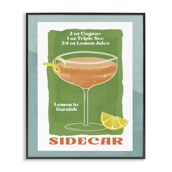 Stupell Industries Retro Sidecar Recipe Food & Beverage Painting Black Framed Art Print Wall Art, 11 x 14